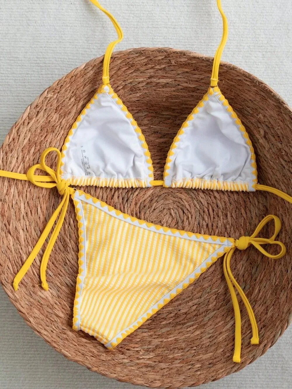 Yellow Casual Women's Striped Cute Bikini Set
